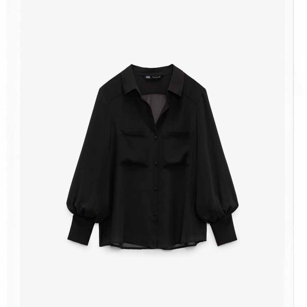 Zara PATCH POCKET SEMI-SHEER SHIRT